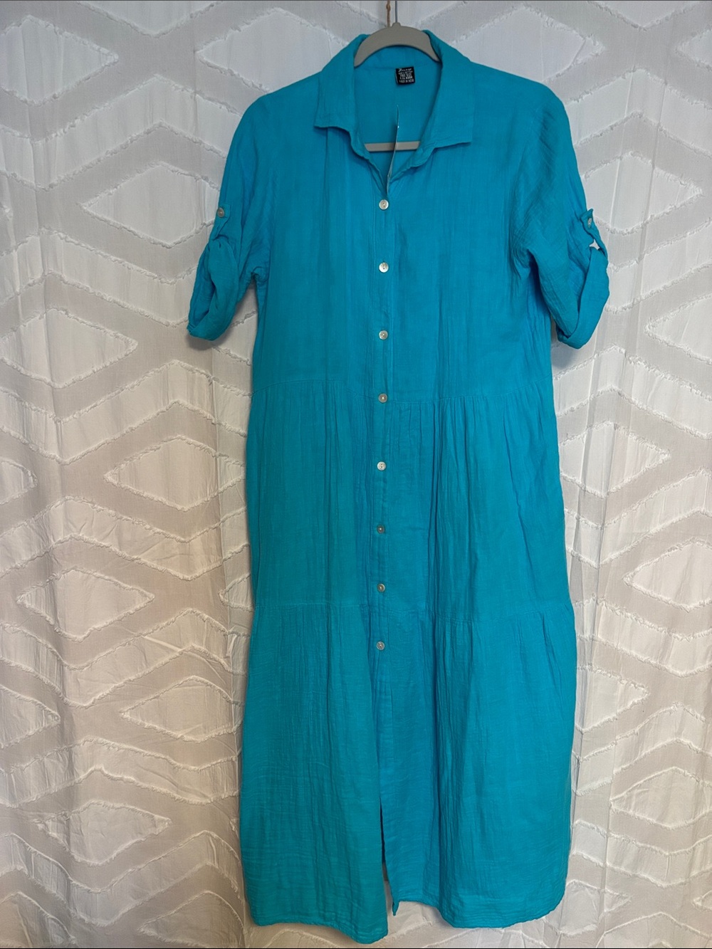 Zury Women's Turquoise gauze Button-Front Long Sleeve Shirt Dress